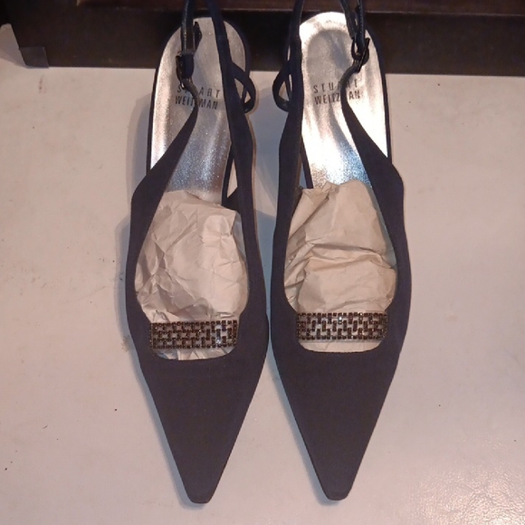 Stuart Weitzman Black Embellished Slingback Heels - Picture 1 of 4